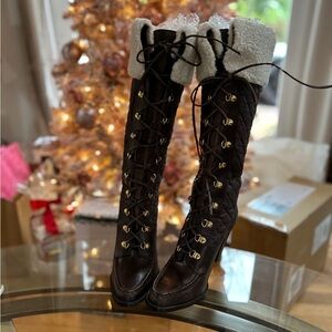 COPY - Michael Kors Knee High Fur Trim Lace Leather